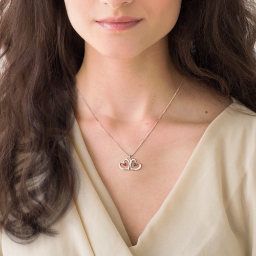 Gemini Touching Hearts Engraved 2 Stone Necklace