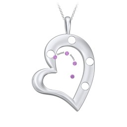 Mi Familia Tilted Heart Pendant in 925 Sterling Silver with Amethyst