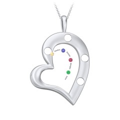 Mi Familia Tilted Heart Pendant – Sterling Silver with Citrine, Blue Sapphire, Ruby, and Emerald