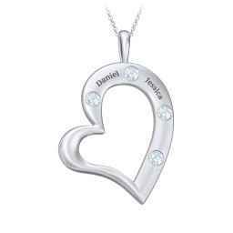 Mi Familia Tilted Heart Pendant in 925 Sterling Silver with Aquamarine