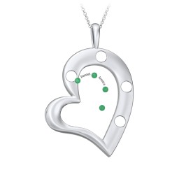 Mi Familia Tilted Heart Pendant in 925 Sterling Silver with Emerald