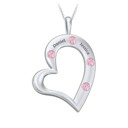 Mi Familia Tilted Heart Pendant in 925 Sterling Silver with Pink Tourmaline