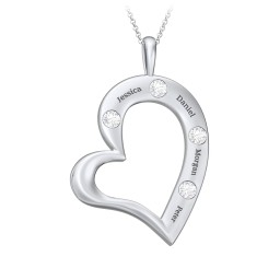 Mi Familia Tilted Heart Pendant in 925 Sterling Silver with Diamond