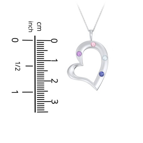 Mi Familia Tilted Heart Pendant – Sterling Silver with Citrine, Blue Sapphire, Ruby, and Emerald