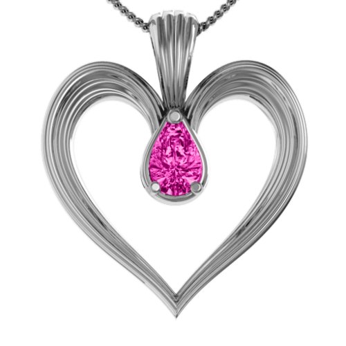 Fountain Heart Pendant with Pear Gemstone – Sterling Silver with Pink Tourmaline