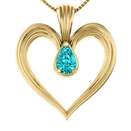 Fountain Heart Pendant with Pear Gemstone – 10K Yellow Gold with Mint Premium Zirconia