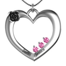 Corsage Rose Heart Pendant with Birthstones