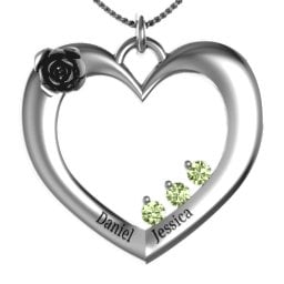 Corsage Rose Heart Pendant with Birthstones in 925 Sterling Silver with Peridot, Amethyst, Blue Sapphire, Emerald, Ruby, and Cubic Zirconia