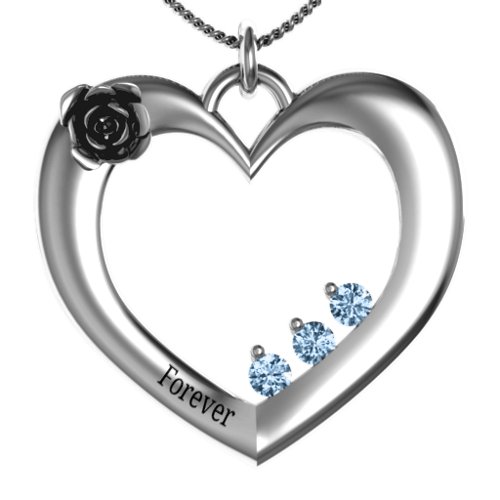 Corsage Rose Heart Pendant with Birthstones