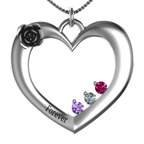 Corsage Rose Heart Pendant with Birthstones