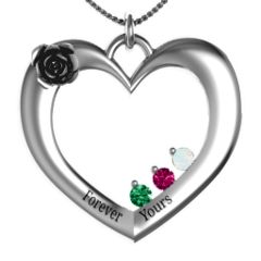 Corsage Rose Heart Pendant with Birthstones – 10K Yellow Gold with Emerald, Ruby, and Opal