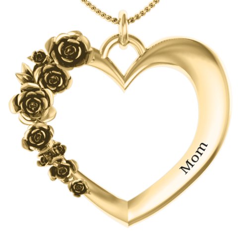 Rose Posy Heart Pendant – 10K Yellow Gold