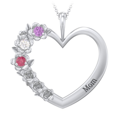 Clustered Rose and Gemstone Heart Pendant