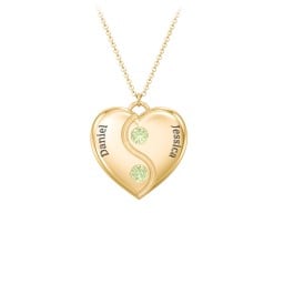 Engraved Yin Yang Heart Pendant with Birthstones