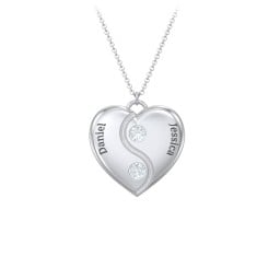 Engraved Yin Yang Heart Pendant with Birthstones