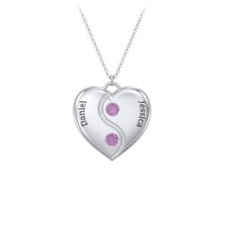 Engraved Yin Yang Heart Pendant with Birthstones