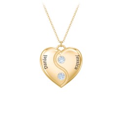 Engraved Yin Yang Heart Pendant with Birthstones