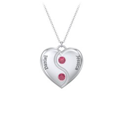 Engraved Yin Yang Heart Pendant with Birthstones