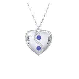 Engraved Yin Yang Heart Pendant with Birthstones