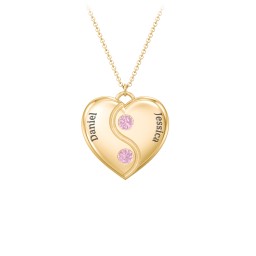 Engraved Yin Yang Heart Pendant with Birthstones