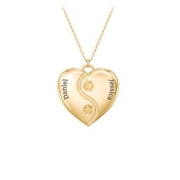 Engraved Yin Yang Heart Pendant with Birthstones