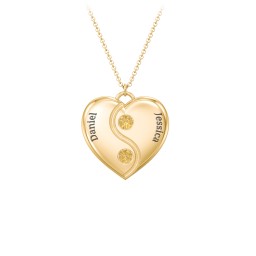 Engraved Yin Yang Heart Pendant with Birthstones