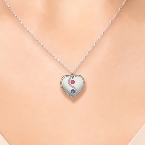 Engraved Yin Yang Heart Pendant with Birthstones