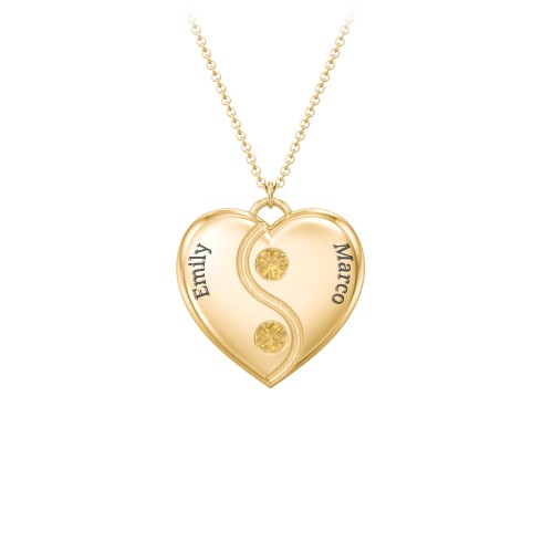 Engraved Yin Yang Heart Pendant with Birthstones