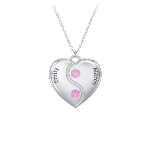 Engraved Yin Yang Heart Pendant with Birthstones – Sterling Silver with Pink Sapphire