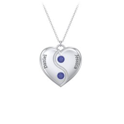 Engraved Yin Yang Heart Pendant with Birthstones in 925 Sterling Silver with Blue Sapphire