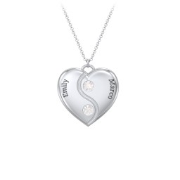Engraved Yin Yang Heart Pendant with Birthstones in 925 Sterling Silver with Diamond