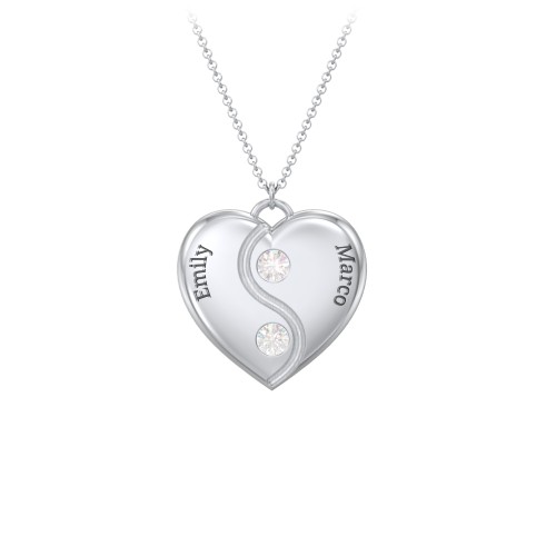 Engraved Yin Yang Heart Pendant with Birthstones – Sterling Silver with Diamond