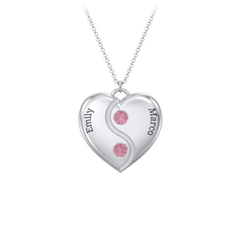 Engraved Yin Yang Heart Pendant with Birthstones – Sterling Silver with Pink Tourmaline