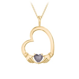Tilted Heart Claddagh Pendant in 18K Gold Plated Silver with Alexandrite