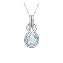 Infinity Love Knot Pendant in 925 Sterling Silver with Aquamarine