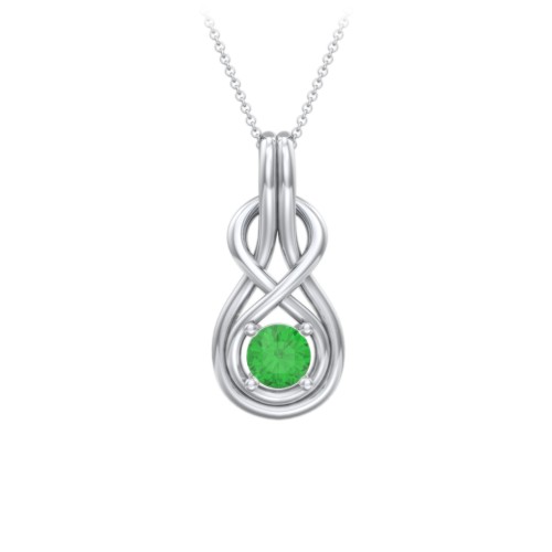 Infinity Love Knot Pendant – Sterling Silver with Emerald