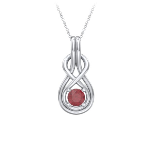 Infinity Love Knot Pendant – Sterling Silver with Ruby