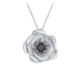 Flourishing Rose Pendant in 925 Sterling Silver with Smokey Quartz