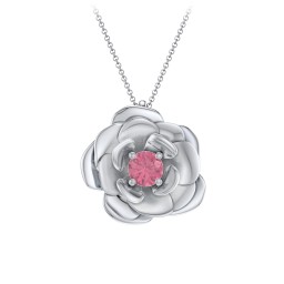 Flourishing Rose Pendant in 925 Sterling Silver with Pink Tourmaline
