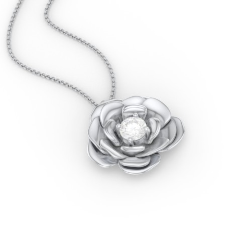Flourishing Rose Pendant – Sterling Silver with Diamond