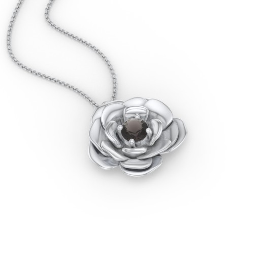 Flourishing Rose Pendant – Sterling Silver with Smokey Quartz