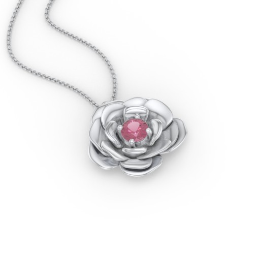 Flourishing Rose Pendant – Sterling Silver with Pink Tourmaline
