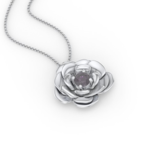 Flourishing Rose Pendant – Sterling Silver with Alexandrite