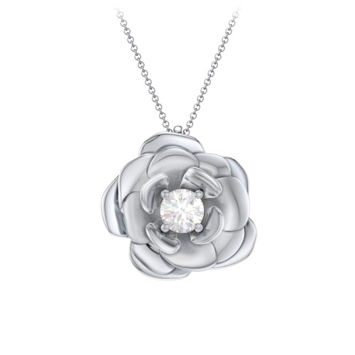Flourishing Rose Pendant – Sterling Silver with Diamond