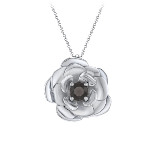 Flourishing Rose Pendant – Sterling Silver with Smokey Quartz