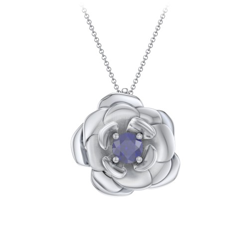 Flourishing Rose Pendant – Sterling Silver with Blue Sapphire