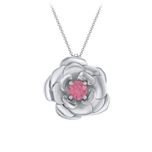 Flourishing Rose Pendant – Sterling Silver with Pink Tourmaline