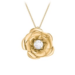 Flourishing Rose Pendant in 10K Solid Yellow Gold with Diamond