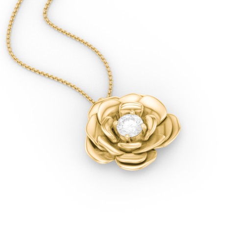 Flourishing Rose Pendant – 10K Yellow Gold with Diamond