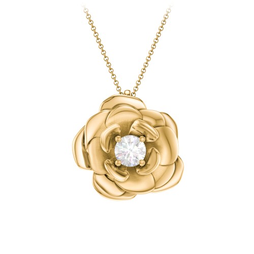 Flourishing Rose Pendant – 10K Yellow Gold with Diamond